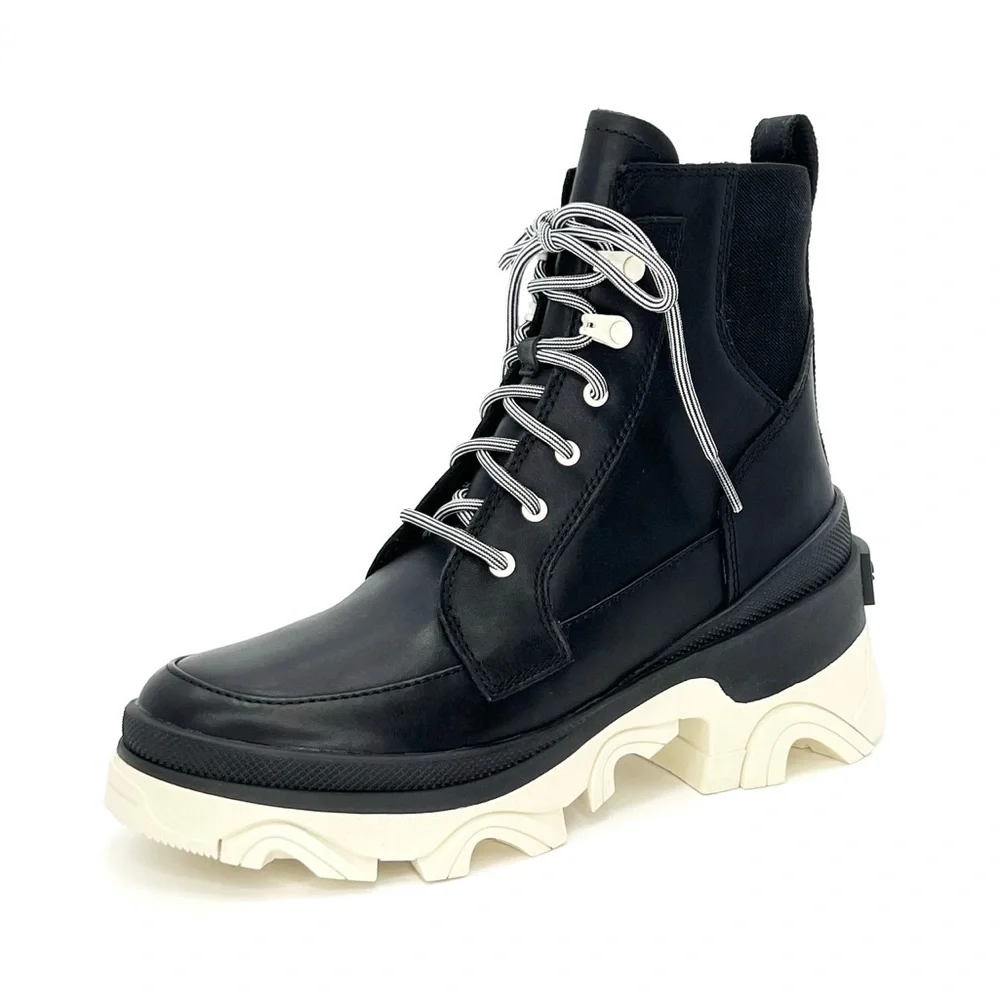 Sorel Brex Ankle Boots Womens Size 6.5 Leather Waterproof Black White New NWT